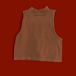 BROWN RIBBED MOCK NECK TANK TOP